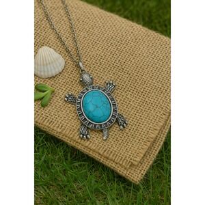 Silver Turtle Pendant Necklace Turquoise Stone Boho Southwestern‎ Jewelry Gift
